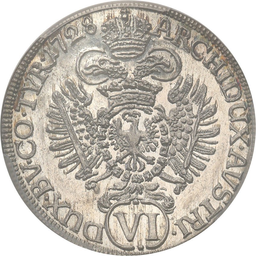 Austria. Karol VI 1711-1740. 6 krajcarów 1728 Hall PCGS MS62 (MAX)